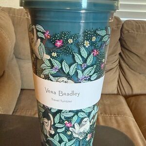 Vera Bradley Double Wall Tumbler w/Straw and Lid All Around Sloth Print 24oz